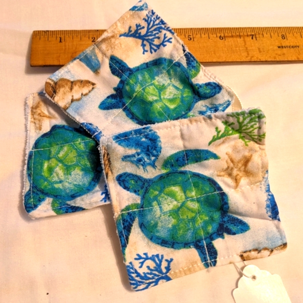 3 Microfiber Makeup Removers Handmade Hand Crafted Sea Turtles